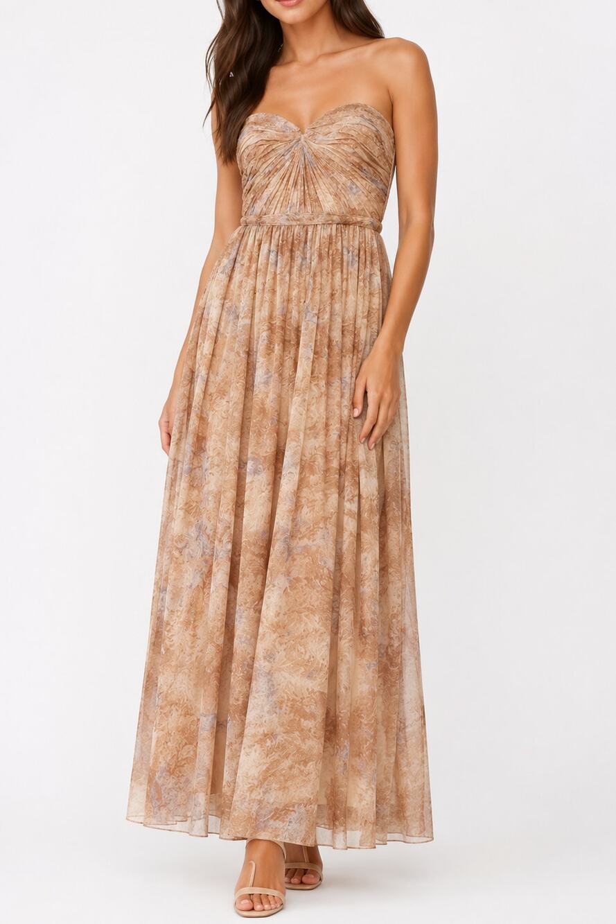 AMSALE Strapless Gown Sweetheart Pleated Formal Maxi Bridesmaid Dress Midi
